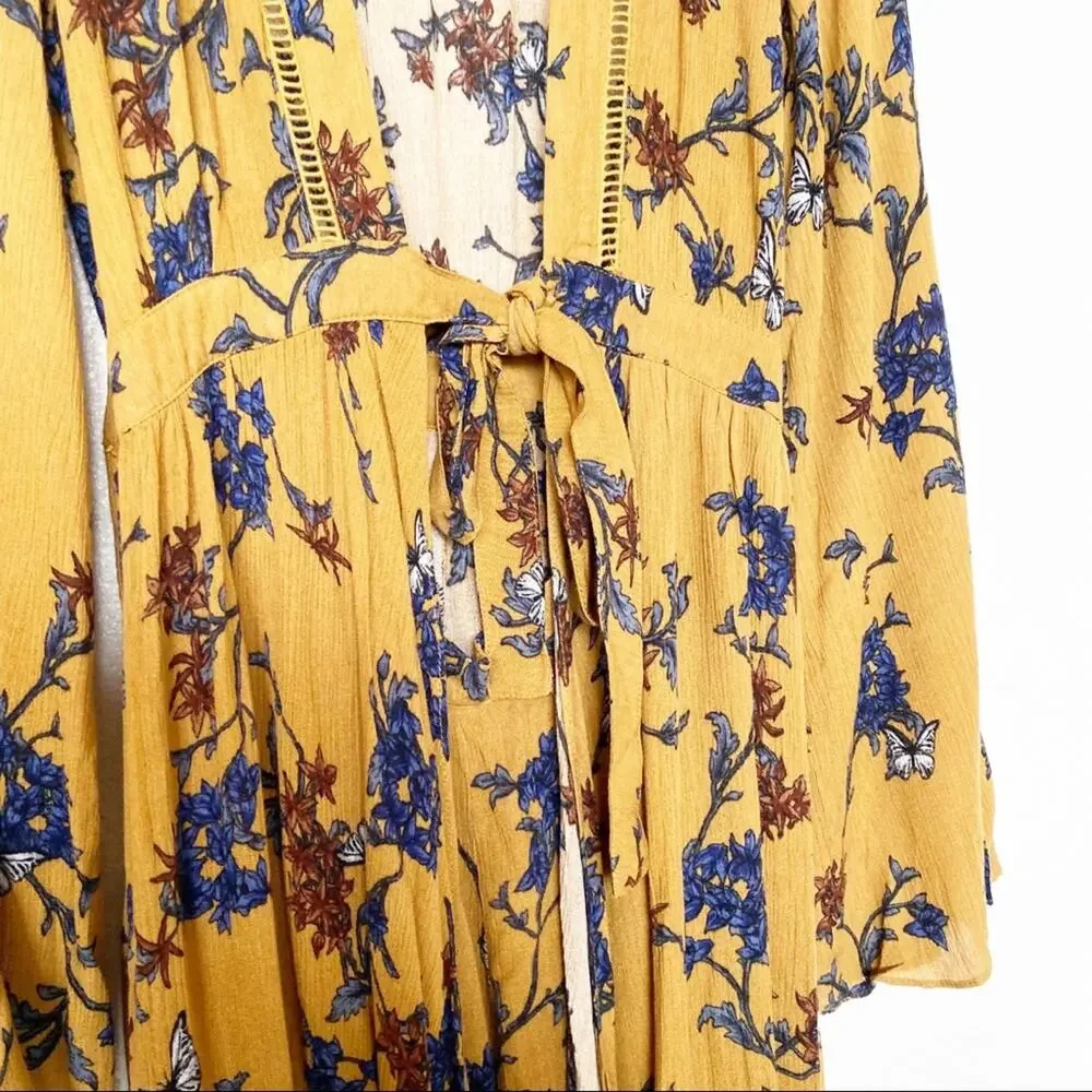 Dance & Marvel Butterfly Floral Boho Wrap Kimono Romper Size Small